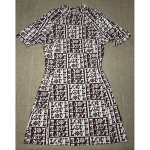 Urban Outfitters Love Peace Mini Dress Medium Flower Power 60s Hippie Mock Neck
